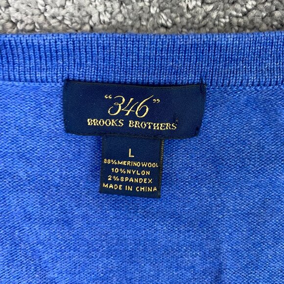 Brooks Brothers 346 Merino Wool Blend Sweater Men's Large Blue V-Neck Stretch - Picture 3 of 7